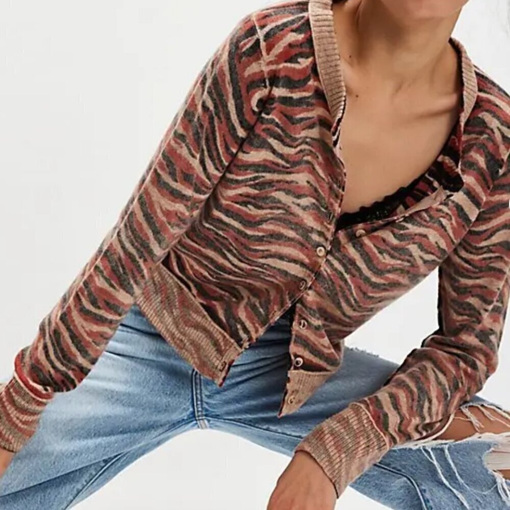 NWT Free People Nocturnal Patterned Cardi in Cuban Combo